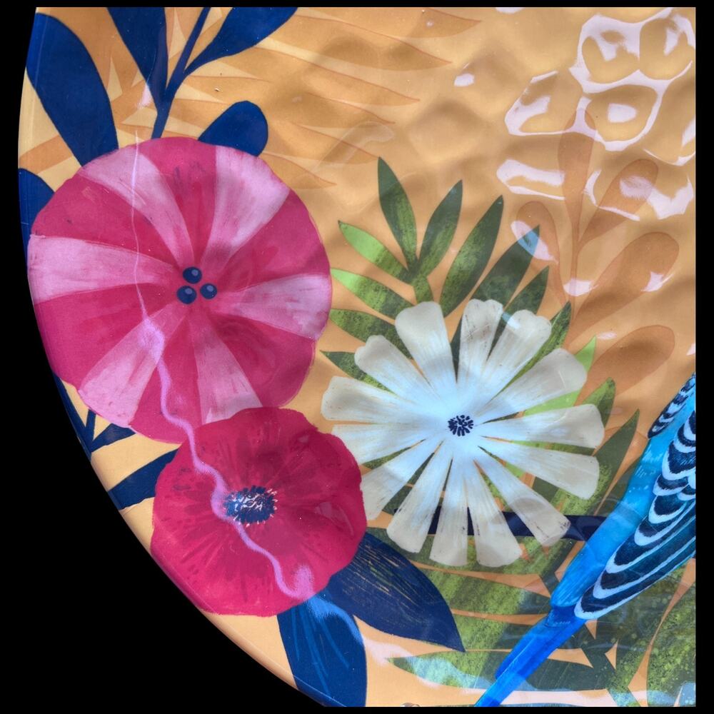 PIER 1 Imports Tropical Bird Parakeet Floral Melamine Dinner Plate 10.75" Single - Picture 3 of 4